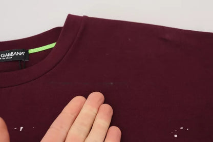 Dolce &amp; Gabbana Bordeaux D&amp;G Print Rundhals-Baumwoll-T-Shirt