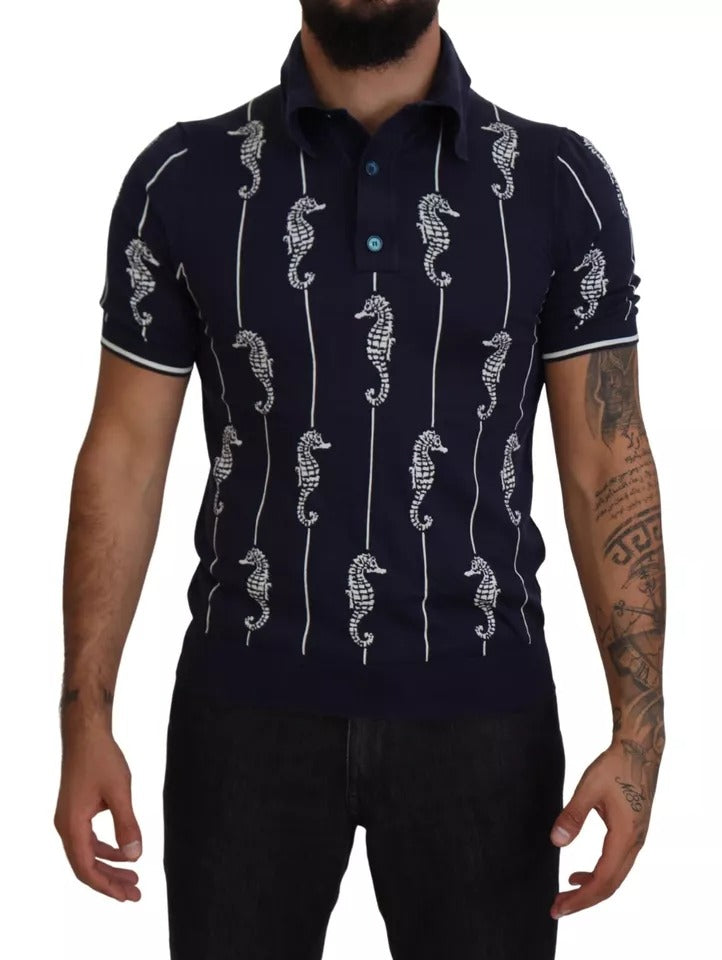 Dolce &amp; Gabbana – Dunkelblaues Poloshirt mit Seepferdchen-Kragen