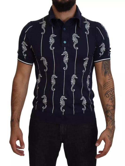Dolce &amp; Gabbana – Dunkelblaues Poloshirt mit Seepferdchen-Kragen