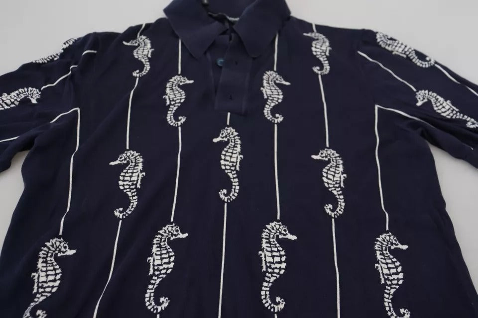 Dolce &amp; Gabbana – Dunkelblaues Poloshirt mit Seepferdchen-Kragen