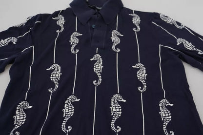 Dolce &amp; Gabbana – Dunkelblaues Poloshirt mit Seepferdchen-Kragen
