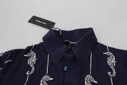 Dolce &amp; Gabbana – Dunkelblaues Poloshirt mit Seepferdchen-Kragen