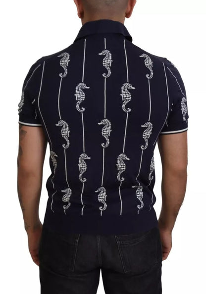 Dolce &amp; Gabbana – Dunkelblaues Poloshirt mit Seepferdchen-Kragen