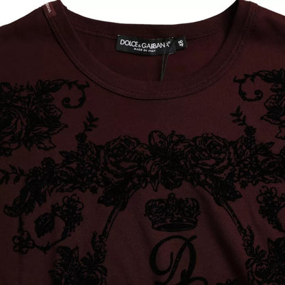 Dolce &amp; Gabbana – Kastanienbraunes T-Shirt mit Rundhalsausschnitt und Blumenmuster in Kronenform für Herren