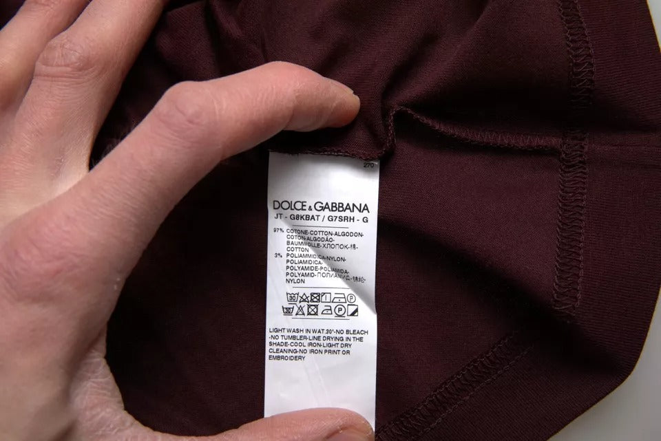 Dolce &amp; Gabbana – Kastanienbraunes T-Shirt mit Rundhalsausschnitt und Blumenmuster in Kronenform für Herren