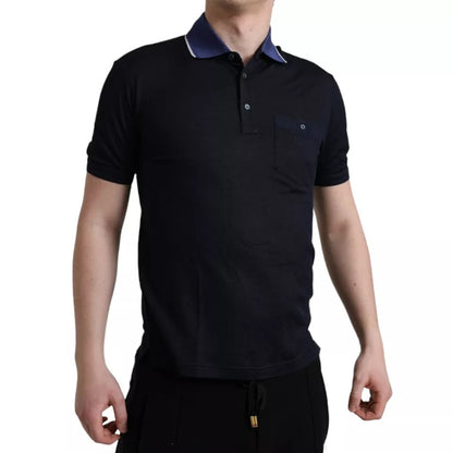 Dolce &amp; Gabbana – Marineblaues Poloshirt mit Kragen und kurzen Ärmeln