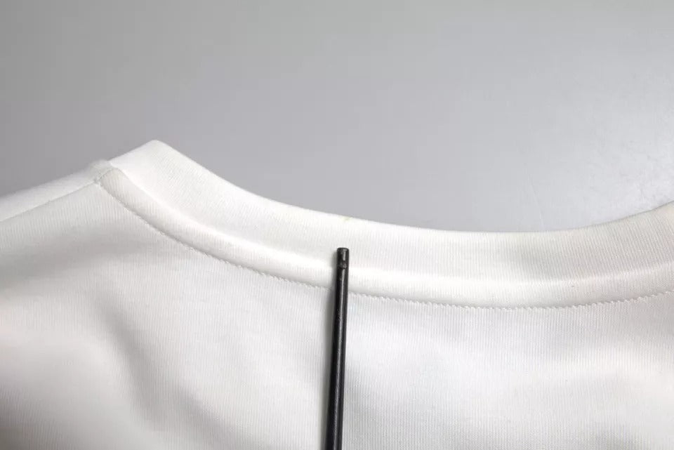 Dolce &amp; Gabbana Weißes Baumwoll-Schwarz-T-Shirt mit heißem Kristall