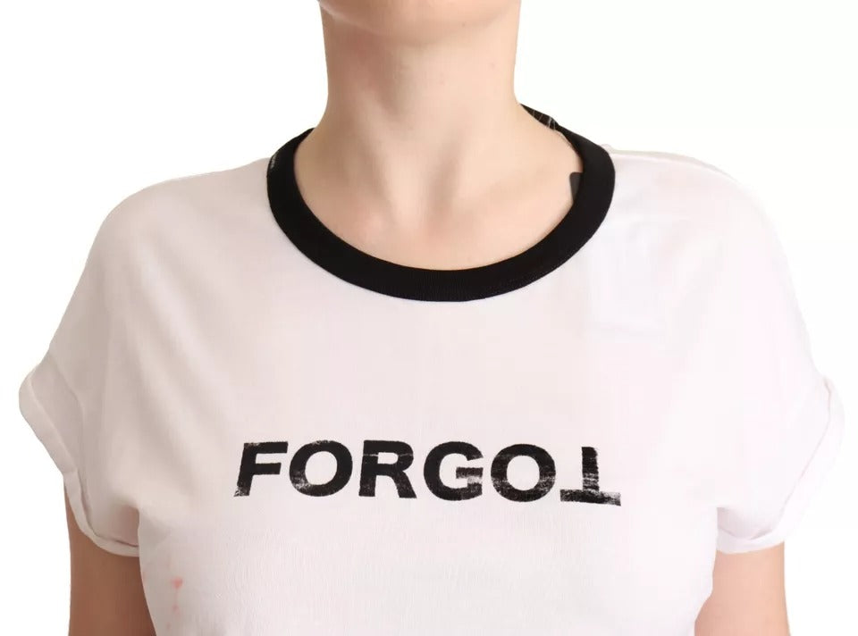 Dolce &amp; Gabbana – Weißes, kurzes T-Shirt mit „Forgot“-Print und kurzen Ärmeln
