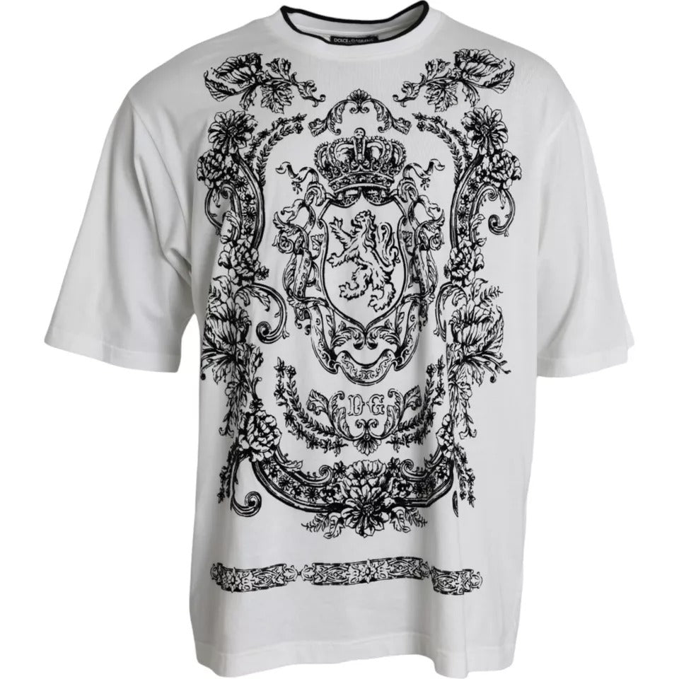 Dolce &amp; Gabbana Weißes Baumwoll-T-Shirt mit Rundhalsausschnitt und Löwenkronenlogo