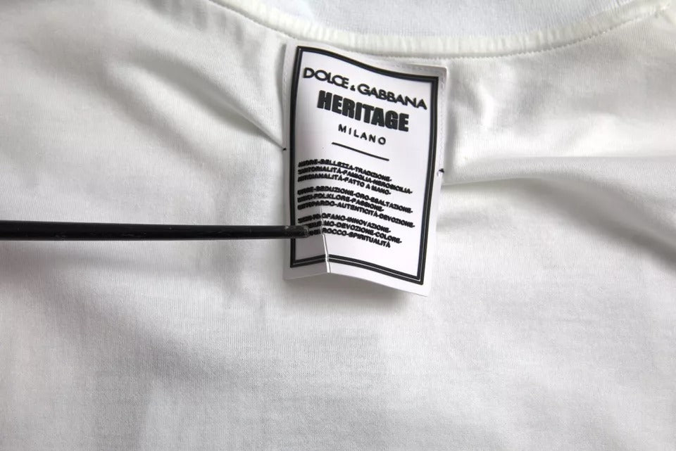 Dolce &amp; Gabbana Weißes Baumwoll-T-Shirt mit Rundhalsausschnitt und Löwenkronenlogo