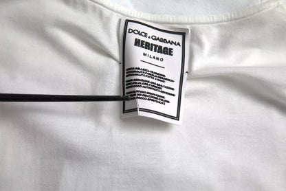 Dolce &amp; Gabbana Weißes Baumwoll-T-Shirt mit Rundhalsausschnitt und Löwenkronenlogo