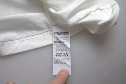 Dolce &amp; Gabbana Weißes Baumwoll-T-Shirt mit Rundhalsausschnitt und Löwenkronenlogo