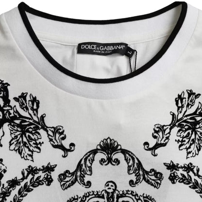 Dolce &amp; Gabbana Weißes Baumwoll-T-Shirt mit Rundhalsausschnitt und Löwenkronenlogo