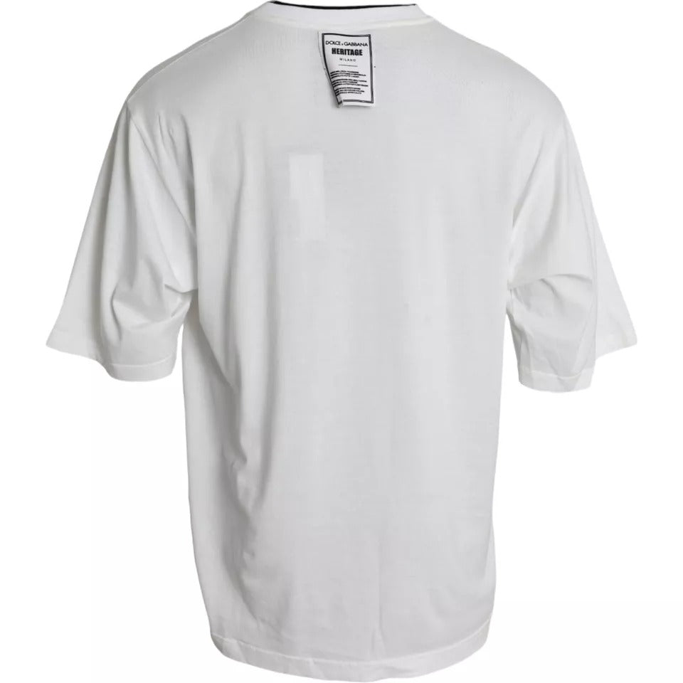 Dolce &amp; Gabbana Weißes Baumwoll-T-Shirt mit Rundhalsausschnitt und Löwenkronenlogo