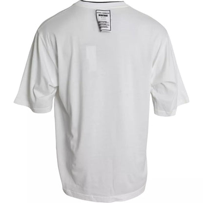 Dolce &amp; Gabbana Weißes Baumwoll-T-Shirt mit Rundhalsausschnitt und Löwenkronenlogo