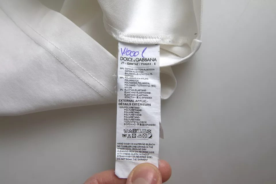 Dolce &amp; Gabbana – Weißes Baumwoll-T-Shirt mit Rundhalsausschnitt und Logoprägung