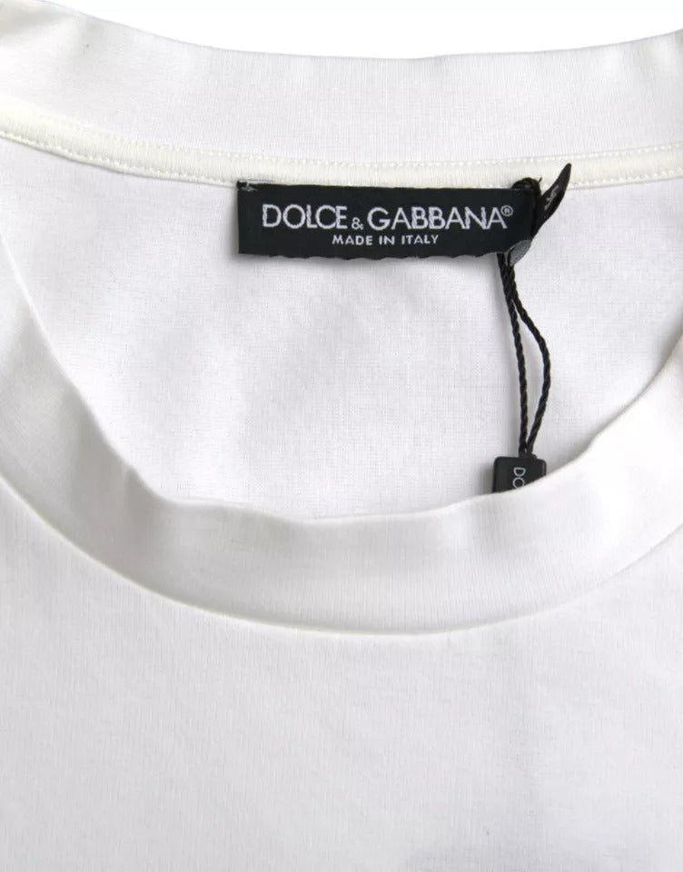 Dolce &amp; Gabbana – Weißes Baumwoll-T-Shirt mit Rundhalsausschnitt und Logoprägung