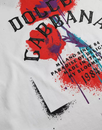 Dolce &amp; Gabbana – Weißes Baumwoll-T-Shirt mit Rundhalsausschnitt und Blumenmuster