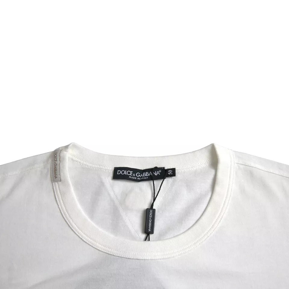 Dolce &amp; Gabbana – Weißes Baumwoll-T-Shirt mit Rundhalsausschnitt und Blumenmuster