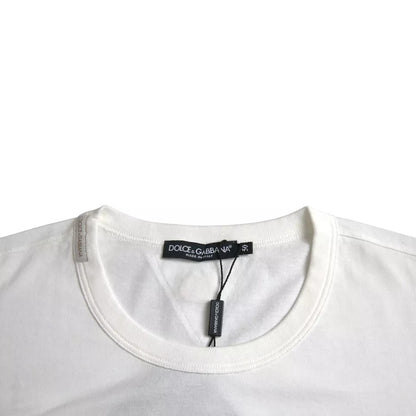 Dolce &amp; Gabbana – Weißes Baumwoll-T-Shirt mit Rundhalsausschnitt und Blumenmuster