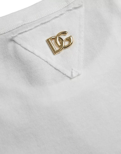 Dolce &amp; Gabbana – Weißes Baumwoll-T-Shirt mit Rundhalsausschnitt und Blumenmuster