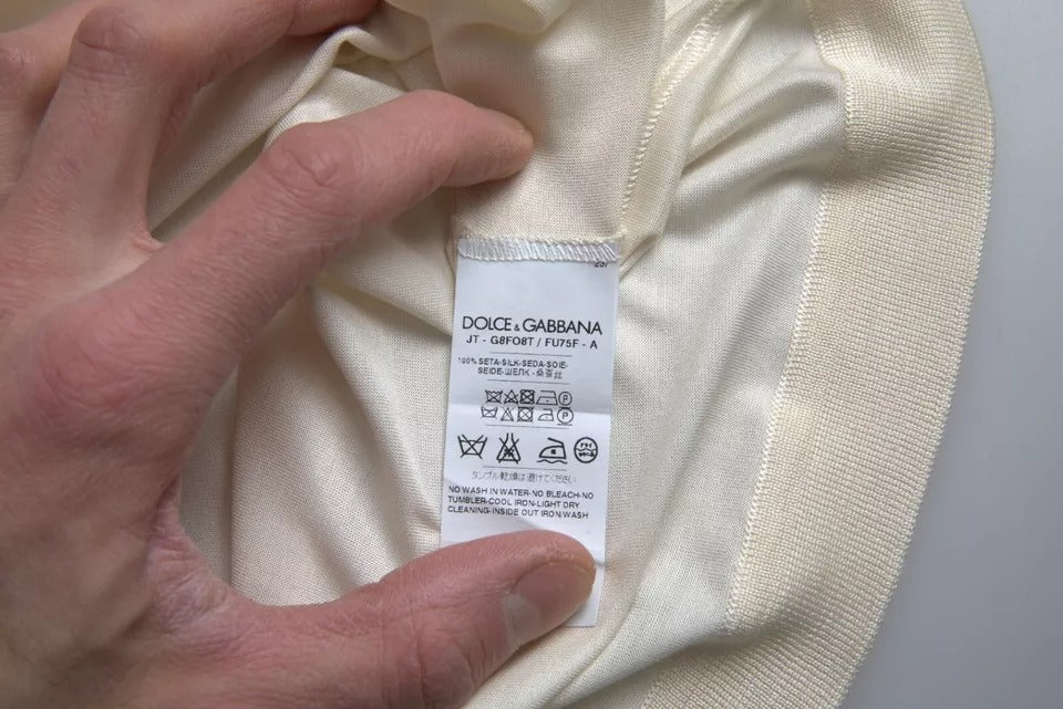 Dolce &amp; Gabbana – Weißes, kurzes Seiden-T-Shirt mit Knopfverschluss