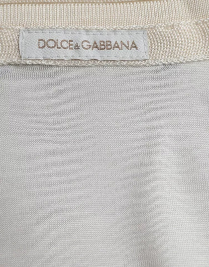 Dolce &amp; Gabbana – Weißes, kurzes Seiden-T-Shirt mit Knopfverschluss