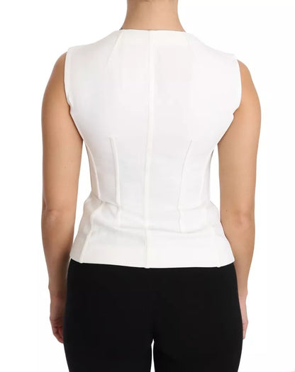 Dolce &amp; Gabbana – Weißes, gestreiftes T-Shirt aus ärmelloser Baumwolle