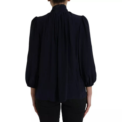 Dolce &amp; Gabbana – Blaues Blusenoberteil mit langen Ärmeln und Ascot-Kragen