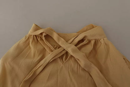 Dolce &amp; Gabbana Senffarbenes Hemd mit Ascot-Kragen und Seidenbluse