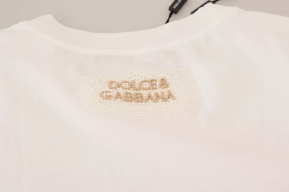 Dolce &amp; Gabbana – Optisches, weißes, bedrucktes Kurzarm-Top