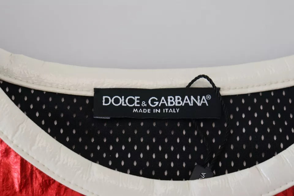 Dolce &amp; Gabbana, rotes, ärmelloses Jersey-Top mit Logo-Print aus Nylon