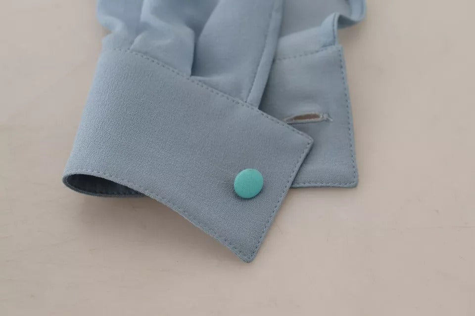 Dolce &amp; Gabbana, blaue Bluse mit langem Kragen und Seidentop