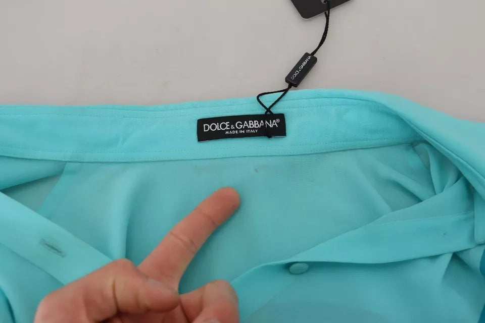 Dolce &amp; Gabbana, blaue Bluse mit langem Kragen und Seidentop