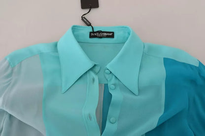 Dolce &amp; Gabbana, blaue Bluse mit langem Kragen und Seidentop