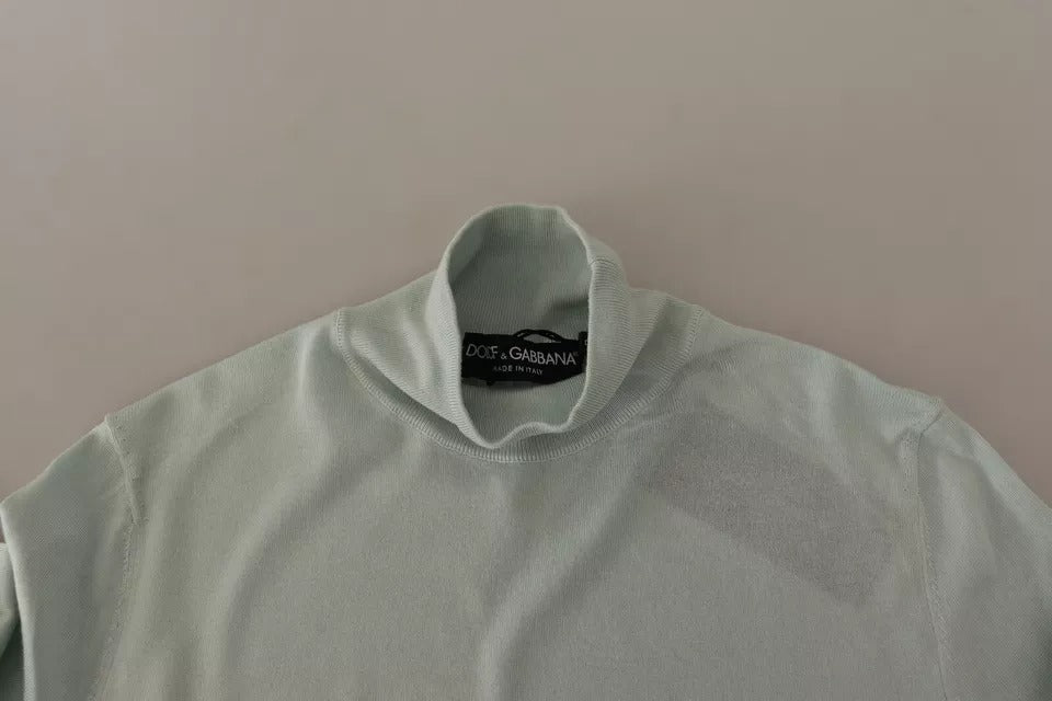 Dolce &amp; Gabbana – Seidentop mit Rollkragen und 3/4-Ärmeln in Mintgrün