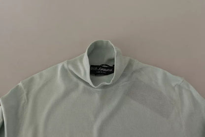 Dolce &amp; Gabbana – Seidentop mit Rollkragen und 3/4-Ärmeln in Mintgrün