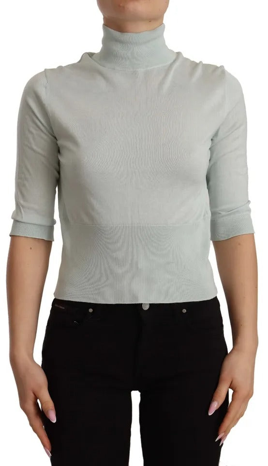 Dolce &amp; Gabbana – Seidentop mit Rollkragen und 3/4-Ärmeln in Mintgrün