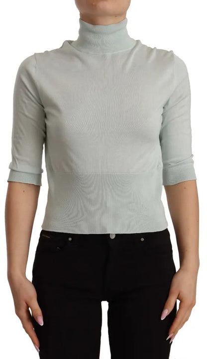 Dolce &amp; Gabbana – Seidentop mit Rollkragen und 3/4-Ärmeln in Mintgrün