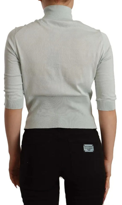 Dolce &amp; Gabbana – Seidentop mit Rollkragen und 3/4-Ärmeln in Mintgrün