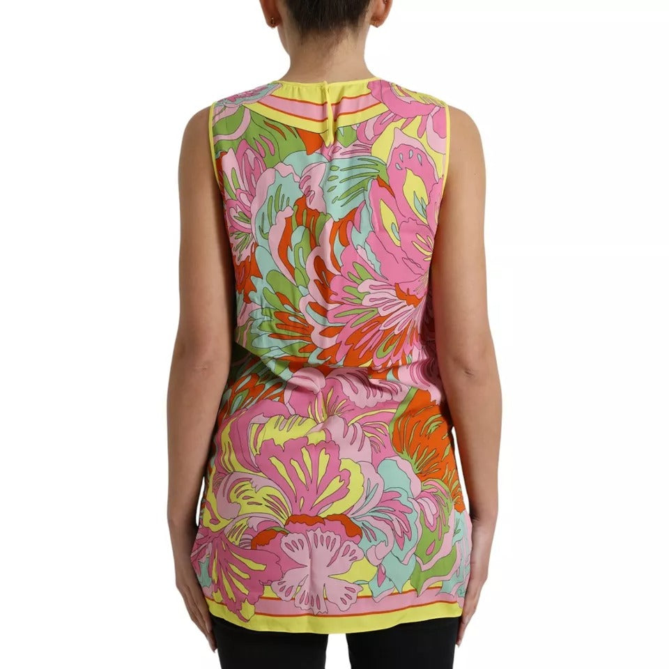 Dolce &amp; Gabbana, mehrfarbiges, ärmelloses Seiden-Tanktop mit Blumenmuster