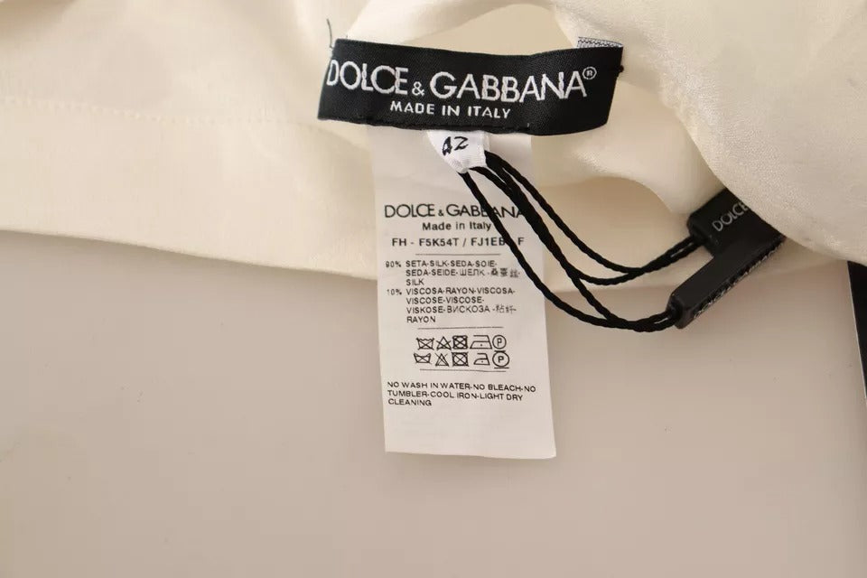 Dolce &amp; Gabbana Weiße Bluse mit Ascot-Kragen, Hemd mit Seidenknöpfen