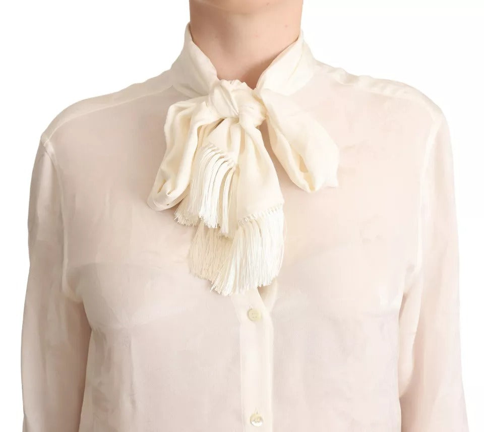 Dolce &amp; Gabbana Weiße Bluse mit Ascot-Kragen, Hemd mit Seidenknöpfen