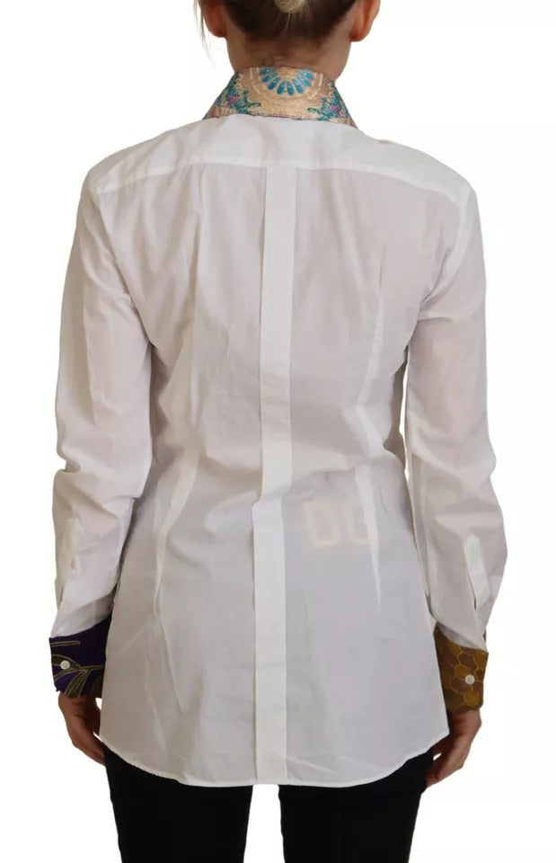 Dolce &amp; Gabbana – Weißes, geblümtes Jacquard-Oberteil aus Baumwolle mit langen Ärmeln