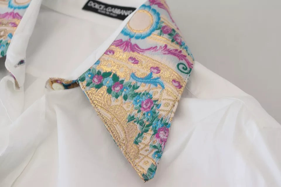 Dolce &amp; Gabbana – Weißes, geblümtes Jacquard-Oberteil aus Baumwolle mit langen Ärmeln