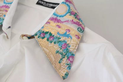 Dolce &amp; Gabbana – Weißes, geblümtes Jacquard-Oberteil aus Baumwolle mit langen Ärmeln