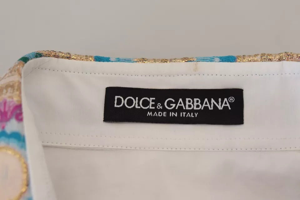 Dolce &amp; Gabbana – Weißes, geblümtes Jacquard-Oberteil aus Baumwolle mit langen Ärmeln