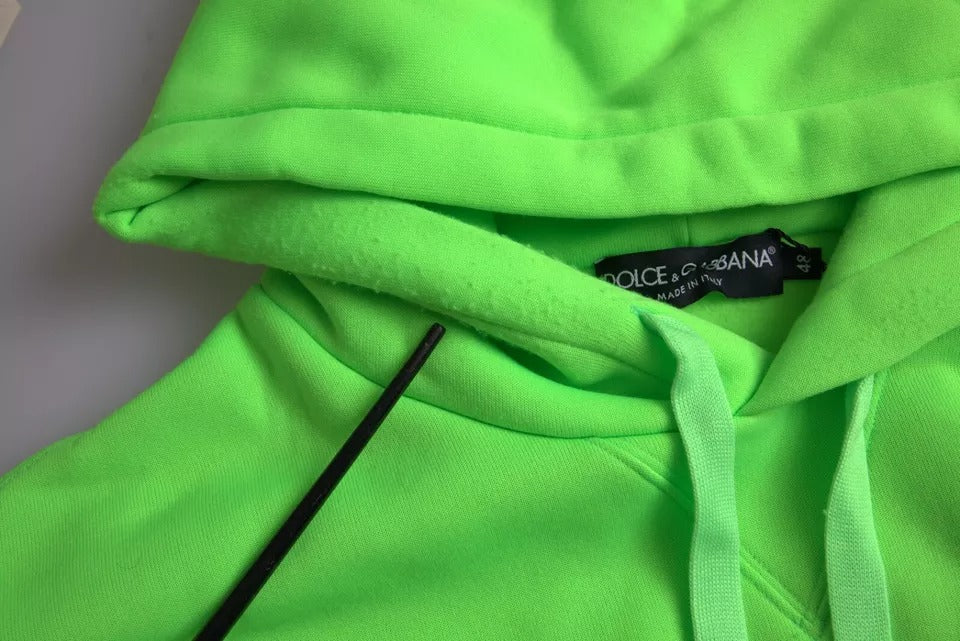 Dolce &amp; Gabbana Neongrünes Logo-Pullover mit Kapuze