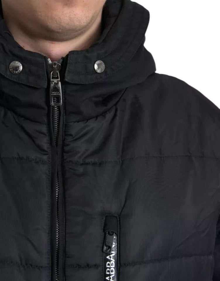 Dolce &amp; Gabbana Schwarzer Nylon-Parka mit Kapuze, Winterjacke