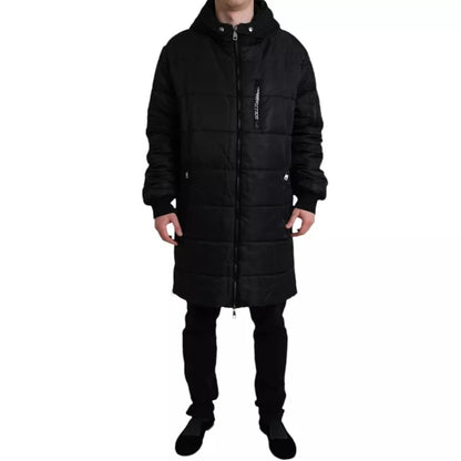 Dolce &amp; Gabbana Schwarzer Nylon-Parka mit Kapuze, Winterjacke